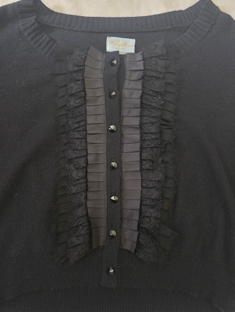 Tracy Reese Black Women's Ruffle-Front Cardigan Sweater